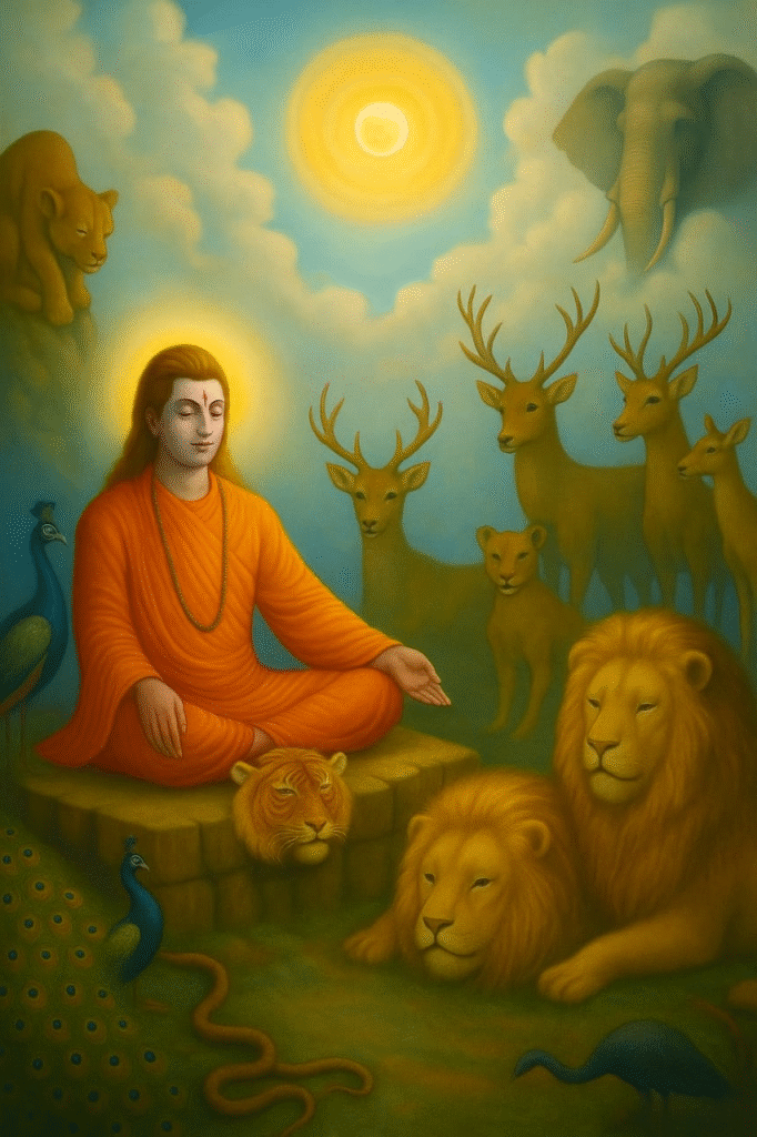 animals sitting near baba shrichandji